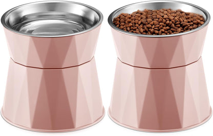 2 Pcs Elevated Cat Bowls, Adjustable Raised Feeder, Pink
