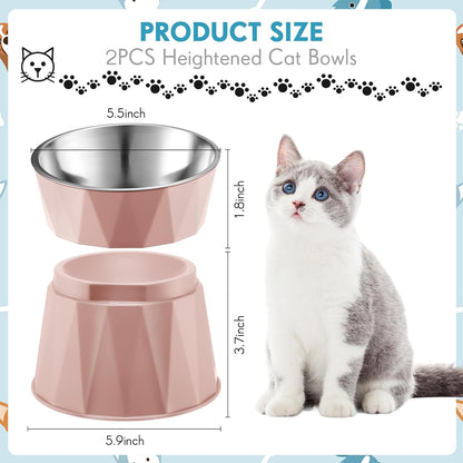 2 Pcs Elevated Cat Bowls, Adjustable Raised Feeder, Pink