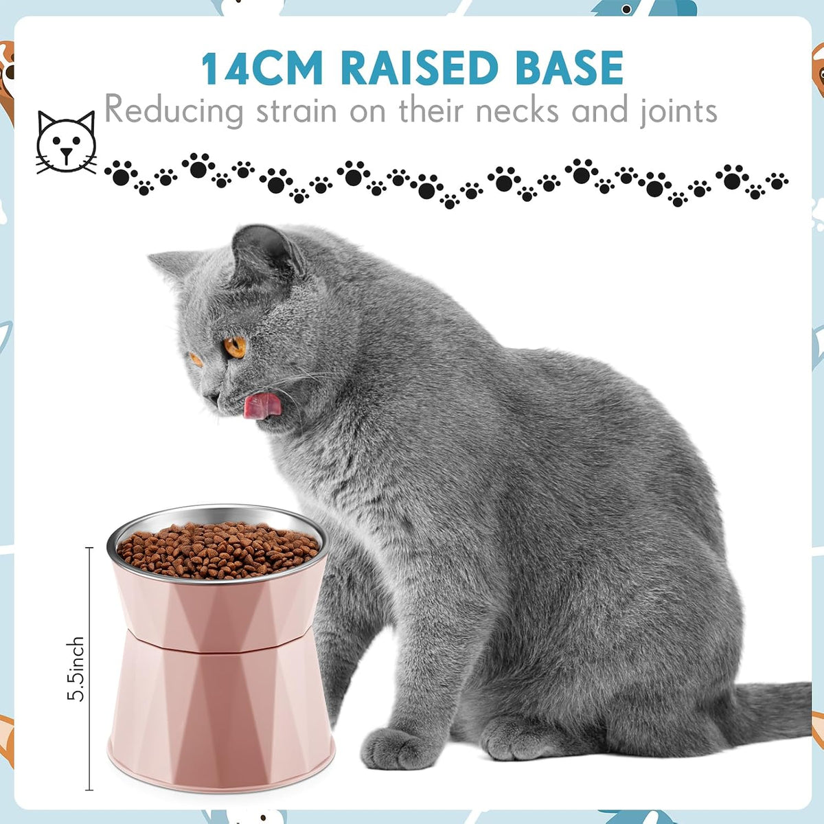 2 Pcs Elevated Cat Bowls, Adjustable Raised Feeder, Pink