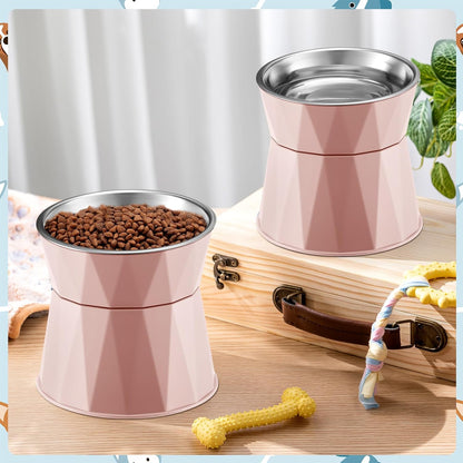 2 Pcs Elevated Cat Bowls, Adjustable Raised Feeder, Pink