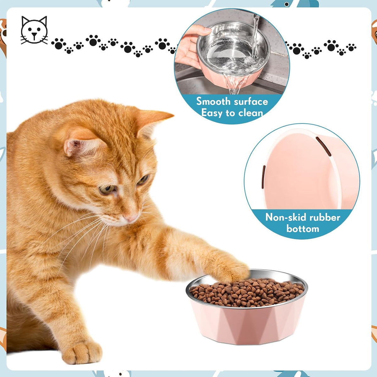 2 Pcs Elevated Cat Bowls, Adjustable Raised Feeder, Pink