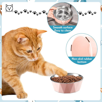 2 Pcs Elevated Cat Bowls, Adjustable Raised Feeder, Pink