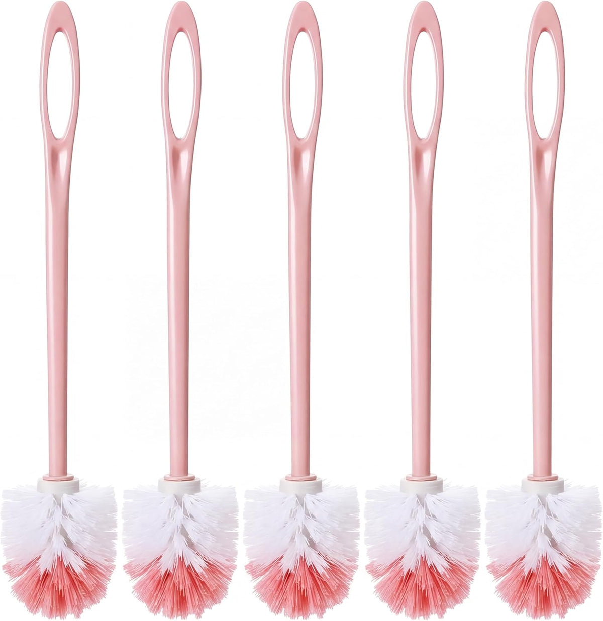 12 Pcs Extra Long Handled Toilet Brush for Bathroom 17.3 Inch Pink Toilet Brush Bulk with Hook Hole Household Cleaning Supplies Space Saving for Storage, Deep Cleaning, Nylon Bristles