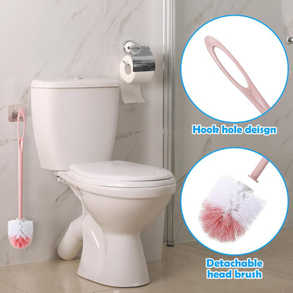 12 Pcs Extra Long Handled Toilet Brush for Bathroom 17.3 Inch Pink Toilet Brush Bulk with Hook Hole Household Cleaning Supplies Space Saving for Storage, Deep Cleaning, Nylon Bristles
