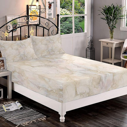 Decorative Bedding Sheet Set Cal-King Size, Marble Deep Pockets Fitted Sheet & 2 Pillow Sham Set, Pink and Peach Marble Background Crack Pattern Print Microfiber 3pc Bed Sheets Set