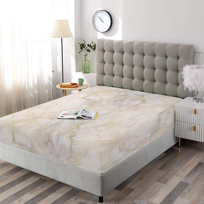Decorative Bedding Sheet Set Cal-King Size, Marble Deep Pockets Fitted Sheet & 2 Pillow Sham Set, Pink and Peach Marble Background Crack Pattern Print Microfiber 3pc Bed Sheets Set