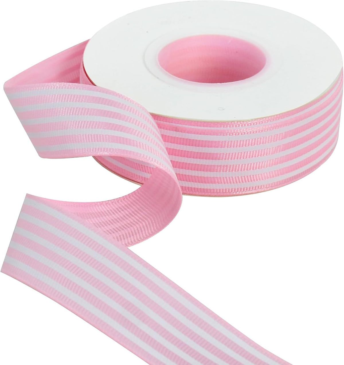 Pink White Striped Ribbon 1 Inch 25 Yards Grosgrain Ribbons Roll for Gift Wrapping Valentines Decoration DIY Floral Bouquet Hair Accessories Crafts Wedding Birthday Party Decoration