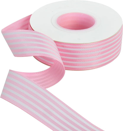 Pink White Striped Ribbon 1 Inch 25 Yards Grosgrain Ribbons Roll for Gift Wrapping Valentines Decoration DIY Floral Bouquet Hair Accessories Crafts Wedding Birthday Party Decoration