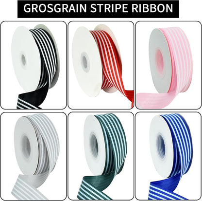 Pink White Striped Ribbon 1 Inch 25 Yards Grosgrain Ribbons Roll for Gift Wrapping Valentines Decoration DIY Floral Bouquet Hair Accessories Crafts Wedding Birthday Party Decoration