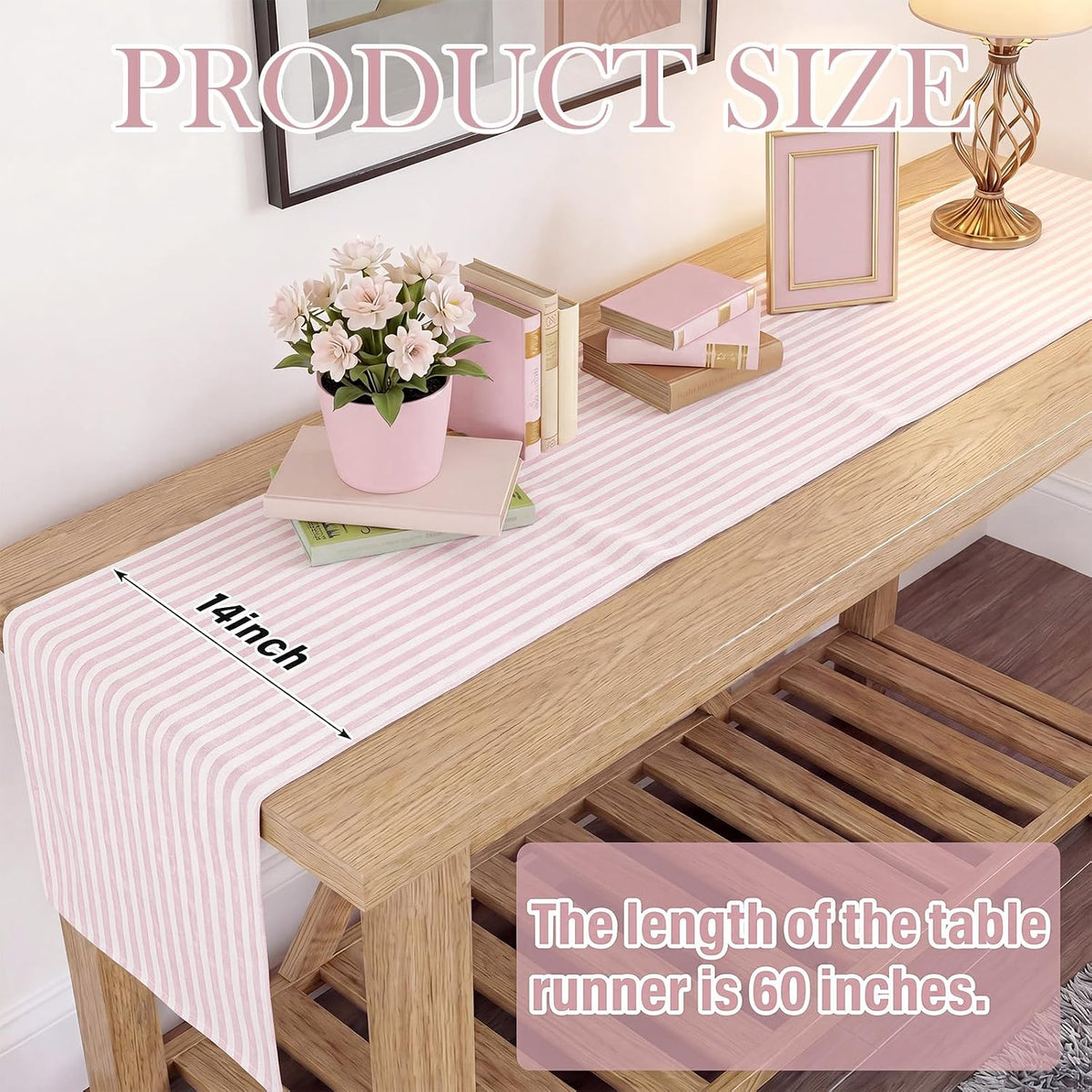 Pink and White Striped Table Runner for Decor, 14 x 60 Inch