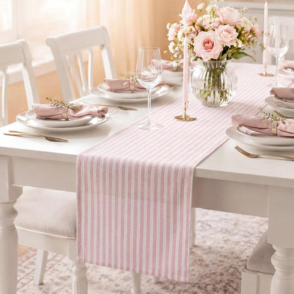 Pink and White Striped Table Runner for Decor, 14 x 60 Inch