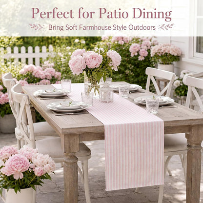 Pink and White Striped Table Runner for Decor, 14 x 60 Inch