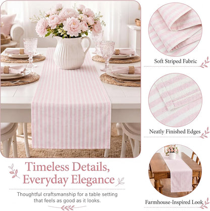 Pink and White Striped Table Runner for Decor, 14 x 60 Inch