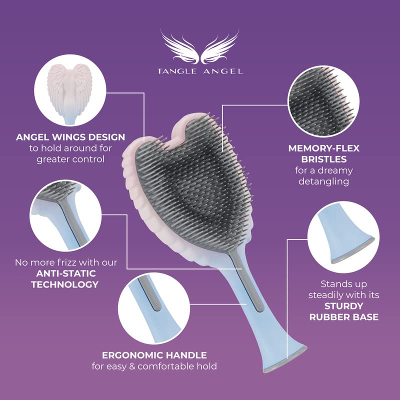 Detangling Hair Brush - Anti Static Angel Wing Hair Brush with Soft & Flexible Bristle for Straight & Wavy Hair, Women Detangler Brushes for Dry & Wet Hair, Gloss Pink