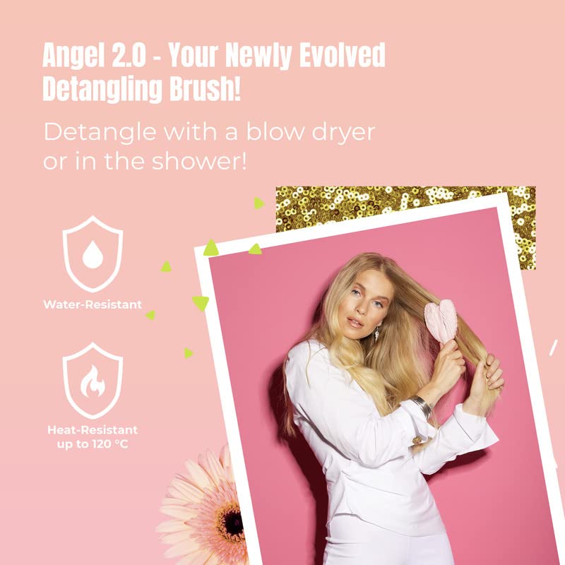 Detangling Hair Brush - Anti Static Angel Wing Hair Brush with Soft & Flexible Bristle for Straight & Wavy Hair, Women Detangler Brushes for Dry & Wet Hair, Gloss Pink