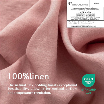 Linen Queen Sheets Set, 100% Stonewashed French Linen Bed Sheets Deep Pocket Sheets, 4 Pieces (1 Flat Sheet, 1 Fitted Sheet, 2 Pillowcases) Natural Flax Bedding Set,Pink