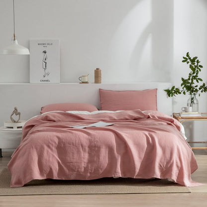 Linen Queen Sheets Set, 100% Stonewashed French Linen Bed Sheets Deep Pocket Sheets, 4 Pieces (1 Flat Sheet, 1 Fitted Sheet, 2 Pillowcases) Natural Flax Bedding Set,Pink