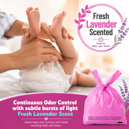 Baby Disposable Diaper Sacks (500 ct.) Lavender Scented, Easy-To-Tie Tabs, Diaper Disposal Pet Waste Bags Bulk Diaper Sacks Dog Poop Bags Cat Waste Bags Sanitary Pads Disposal (500 Bags, Pink)