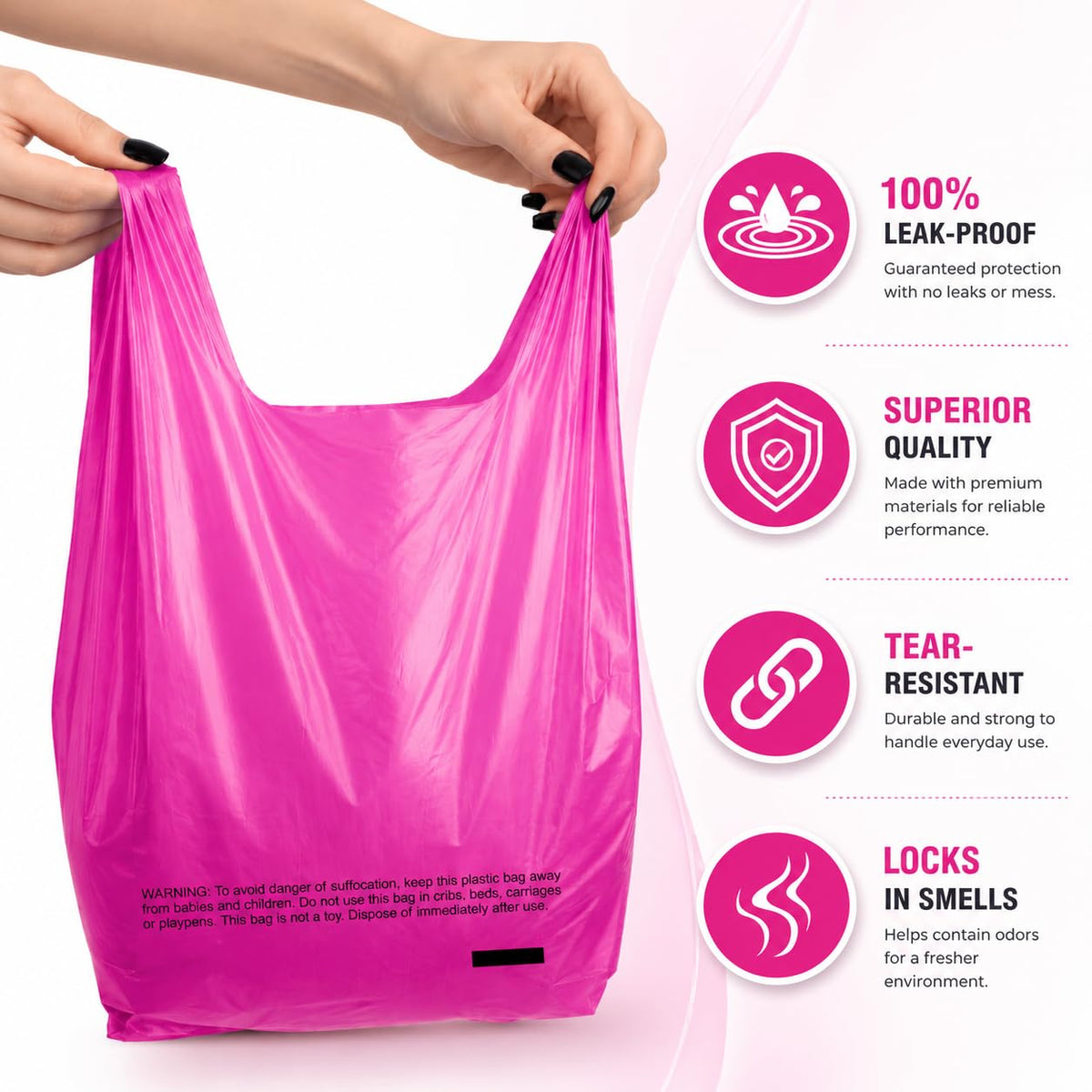 Baby Disposable Diaper Sacks (500 ct.) Lavender Scented, Easy-To-Tie Tabs, Diaper Disposal Pet Waste Bags Bulk Diaper Sacks Dog Poop Bags Cat Waste Bags Sanitary Pads Disposal (500 Bags, Pink)