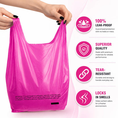 Baby Disposable Diaper Sacks (500 ct.) Lavender Scented, Easy-To-Tie Tabs, Diaper Disposal Pet Waste Bags Bulk Diaper Sacks Dog Poop Bags Cat Waste Bags Sanitary Pads Disposal (500 Bags, Pink)