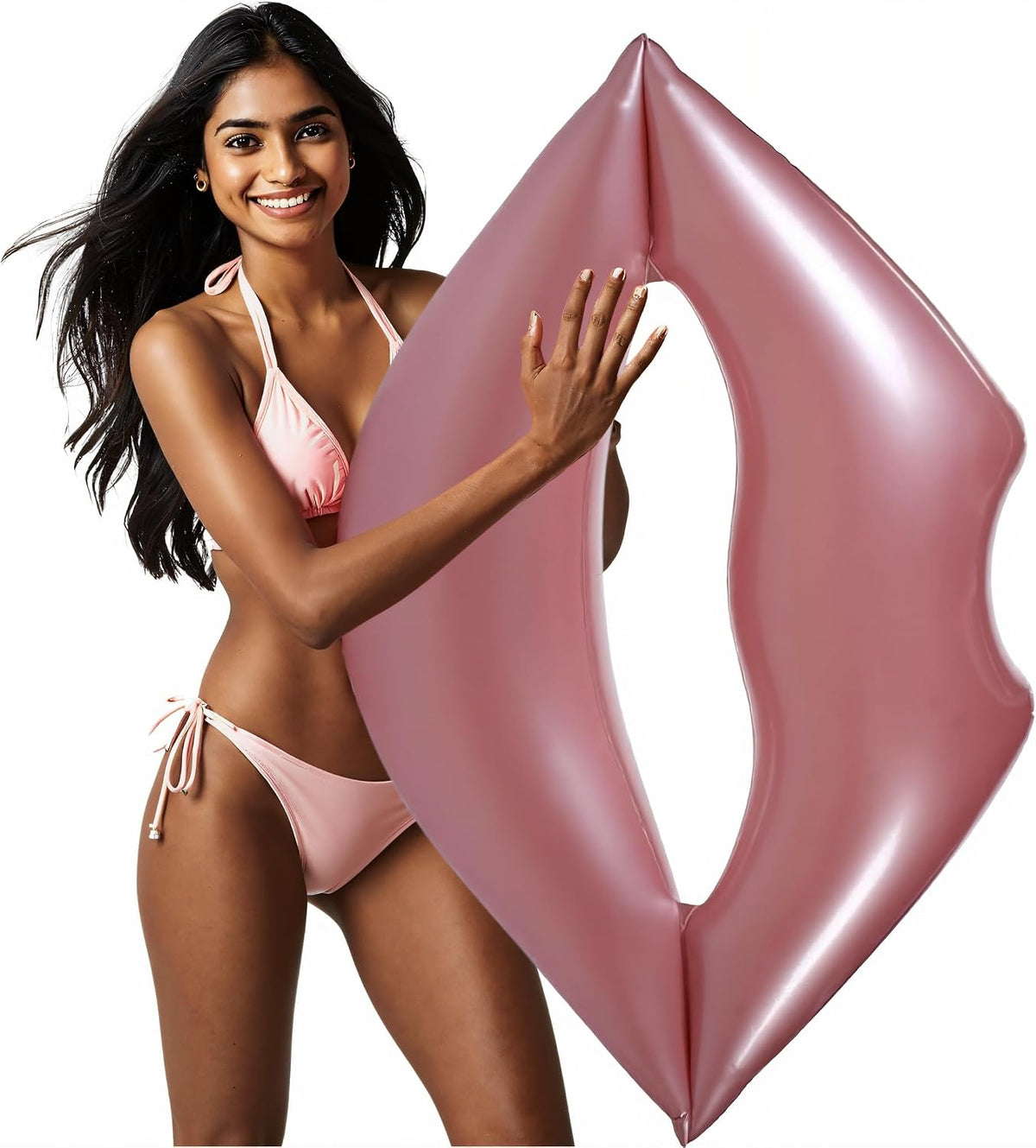 Giant Pink Lips Pool Float – 43.3 x 31.5 Inch Adult Water Lounger Large Pool Float Inflatable Big Mouth Print Floating Row Water Toy Rest Swimming