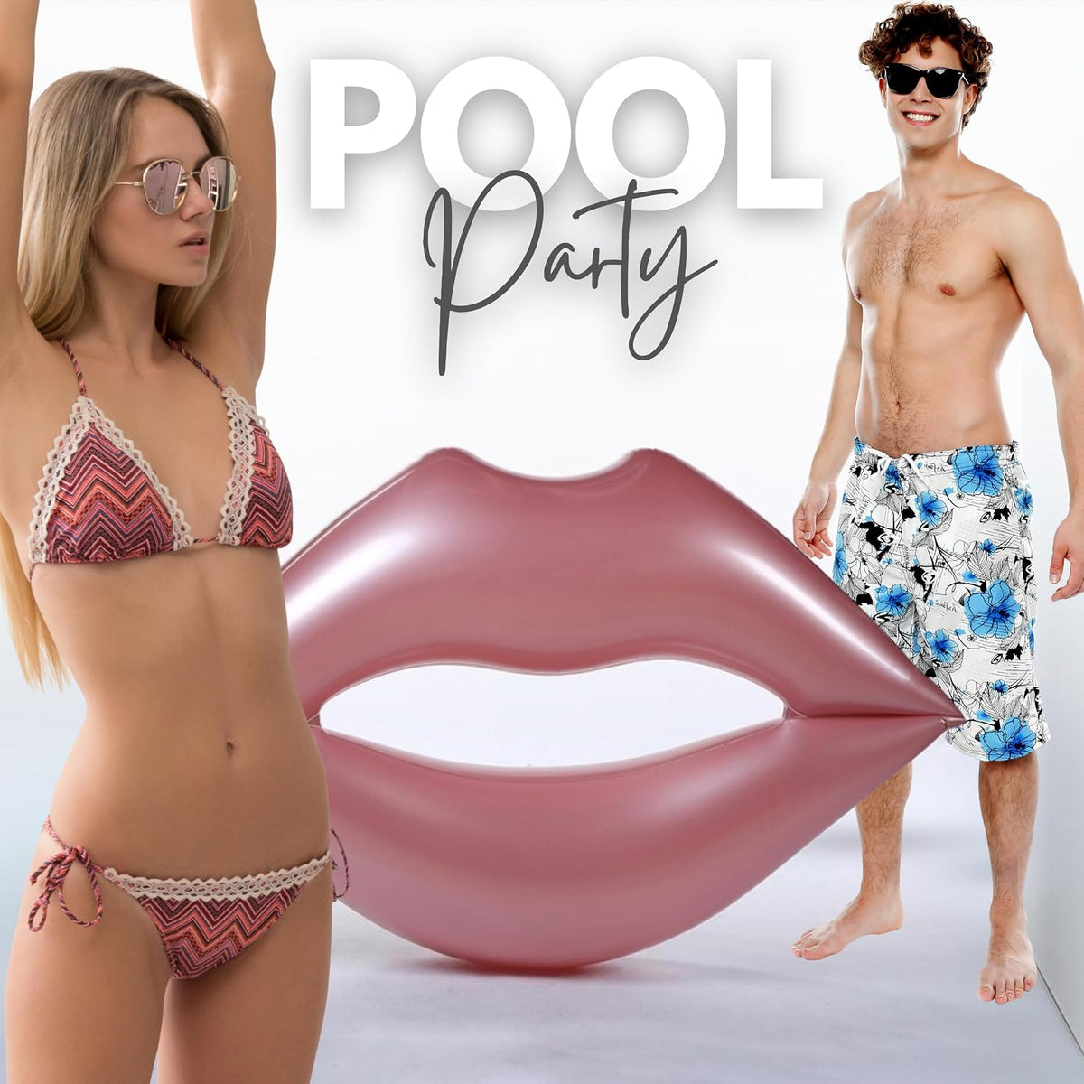 Giant Pink Lips Pool Float – 43.3 x 31.5 Inch Adult Water Lounger Large Pool Float Inflatable Big Mouth Print Floating Row Water Toy Rest Swimming