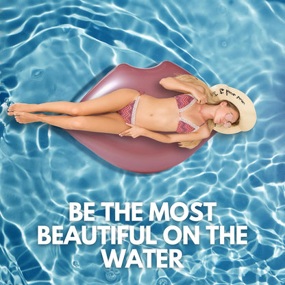 Giant Pink Lips Pool Float – 43.3 x 31.5 Inch Adult Water Lounger Large Pool Float Inflatable Big Mouth Print Floating Row Water Toy Rest Swimming