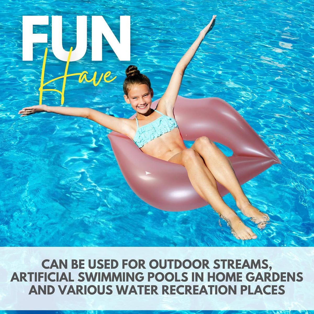 Giant Pink Lips Pool Float – 43.3 x 31.5 Inch Adult Water Lounger Large Pool Float Inflatable Big Mouth Print Floating Row Water Toy Rest Swimming