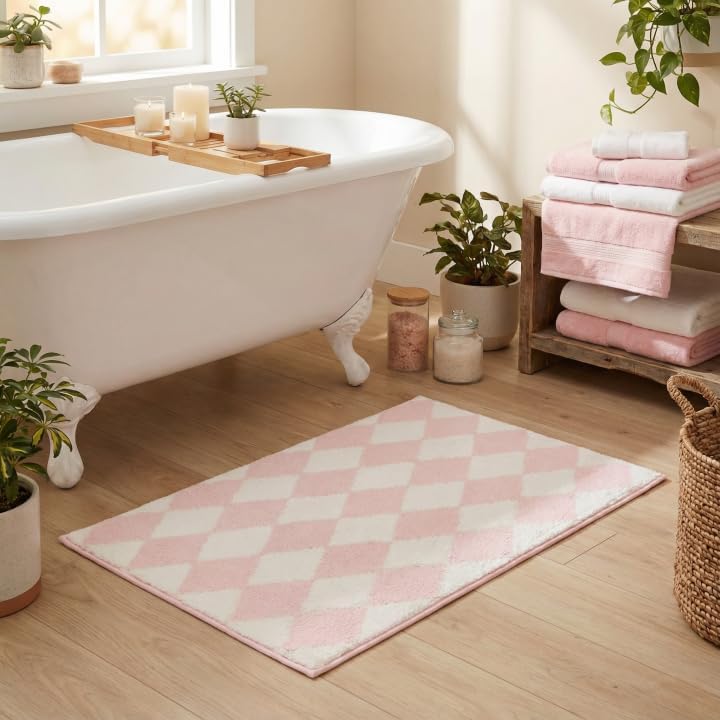 Diamond Pink Bathroom Rug, 24" x 16", Cute Bath Mat