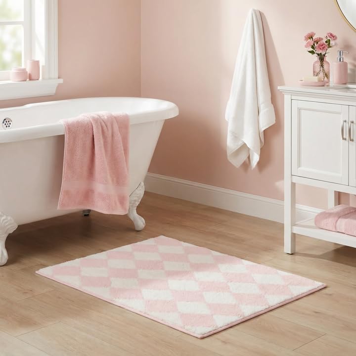 Diamond Pink Bathroom Rug, 24" x 16", Cute Bath Mat