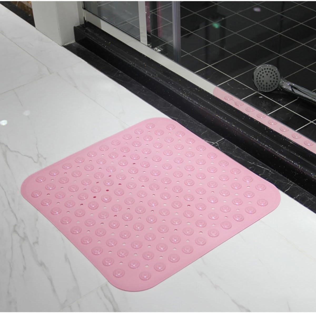 Pink TPR Bath Mat with Suction Cups, Non-Slip Rubber Tub Pad