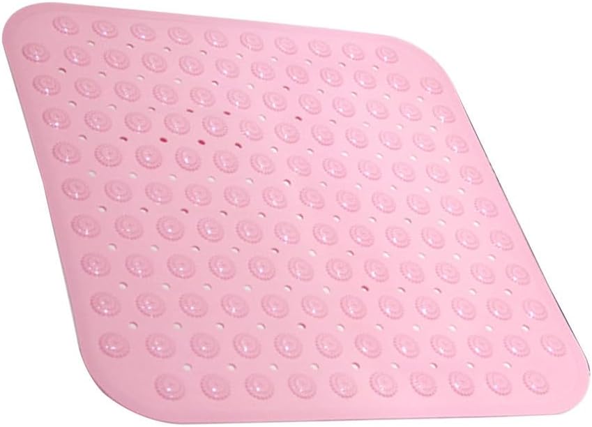 Pink TPR Bath Mat with Suction Cups, Non-Slip Rubber Tub Pad