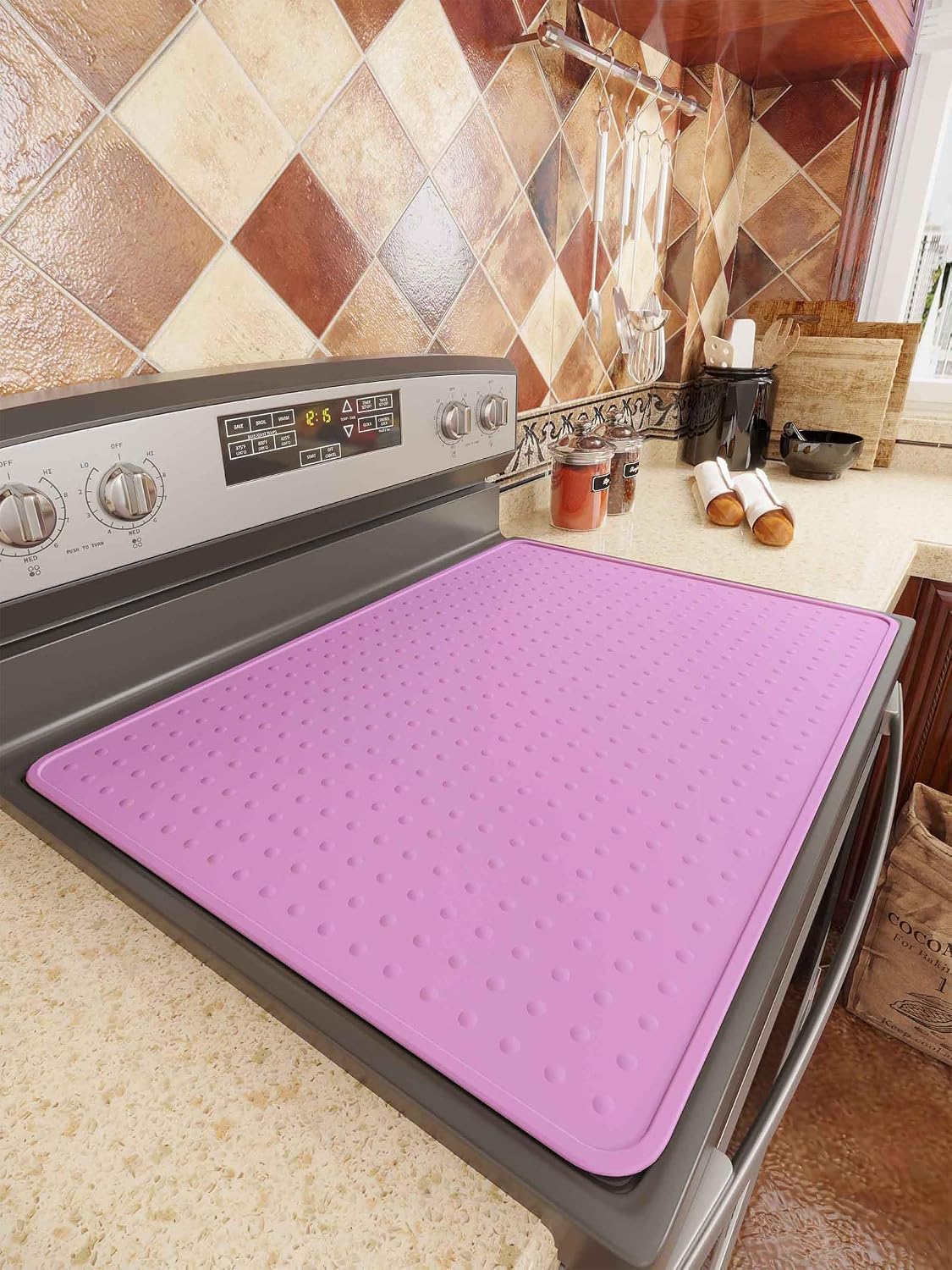 Silicone Stove Top Cover for Electric Stove, Glass Stove Top Protector, Stovetop Cover Mat for Cooktop, Flat Range Cover, Oven Top Protector, Coffee Bar Mat, 28 x 20 in, Pink