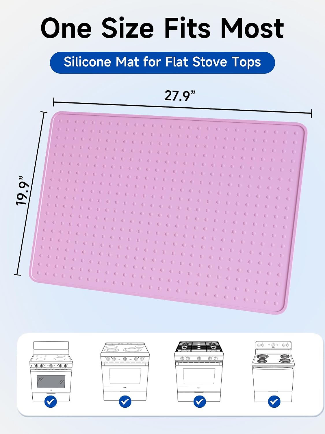 Silicone Stove Top Cover for Electric Stove, Glass Stove Top Protector, Stovetop Cover Mat for Cooktop, Flat Range Cover, Oven Top Protector, Coffee Bar Mat, 28 x 20 in, Pink