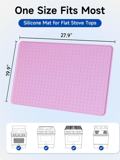 Silicone Stove Top Cover for Electric Stove, Glass Stove Top Protector, Stovetop Cover Mat for Cooktop, Flat Range Cover, Oven Top Protector, Coffee Bar Mat, 28 x 20 in, Pink
