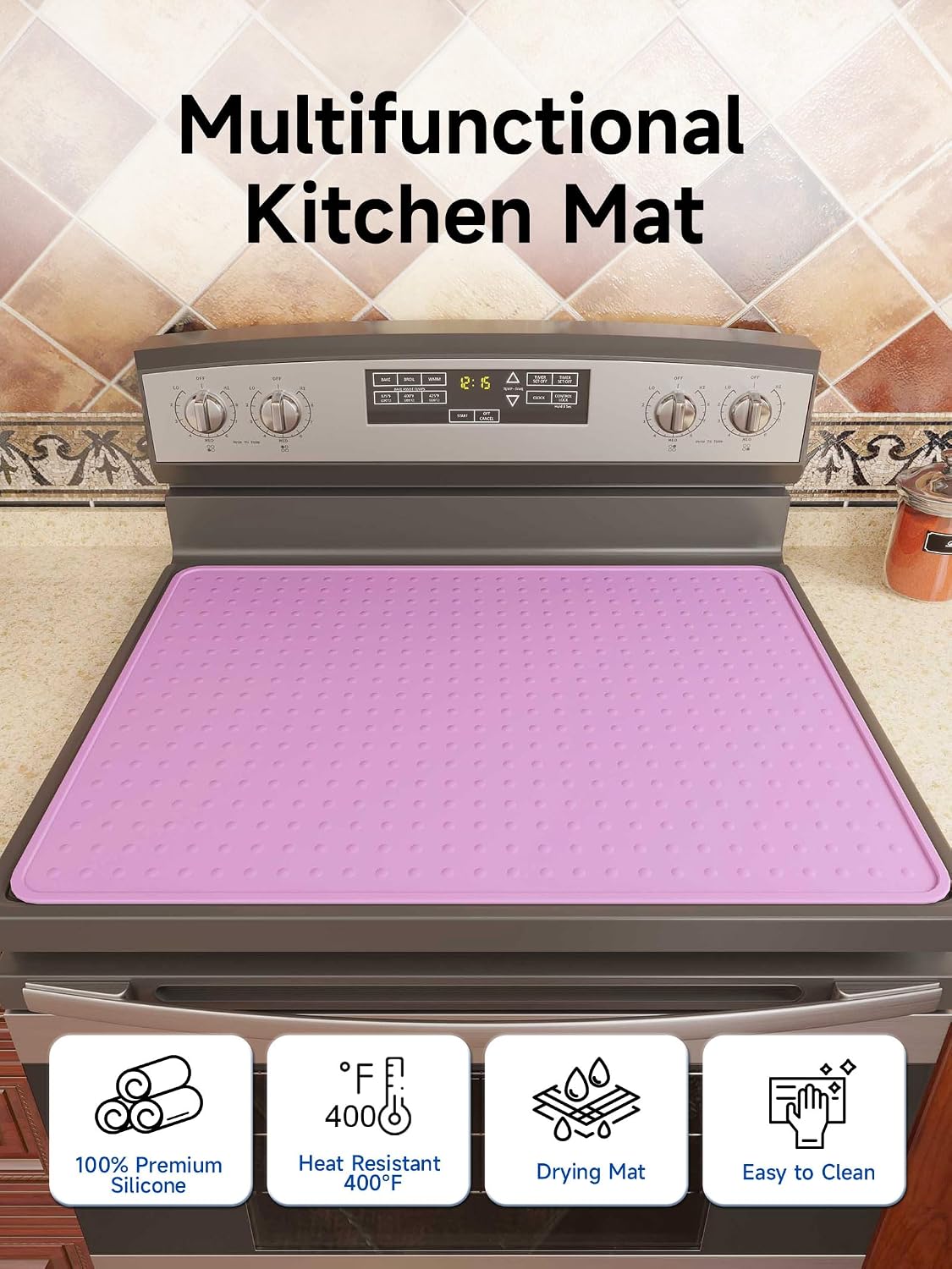 Silicone Stove Top Cover for Electric Stove, Glass Stove Top Protector, Stovetop Cover Mat for Cooktop, Flat Range Cover, Oven Top Protector, Coffee Bar Mat, 28 x 20 in, Pink