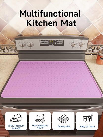 Silicone Stove Top Cover for Electric Stove, Glass Stove Top Protector, Stovetop Cover Mat for Cooktop, Flat Range Cover, Oven Top Protector, Coffee Bar Mat, 28 x 20 in, Pink