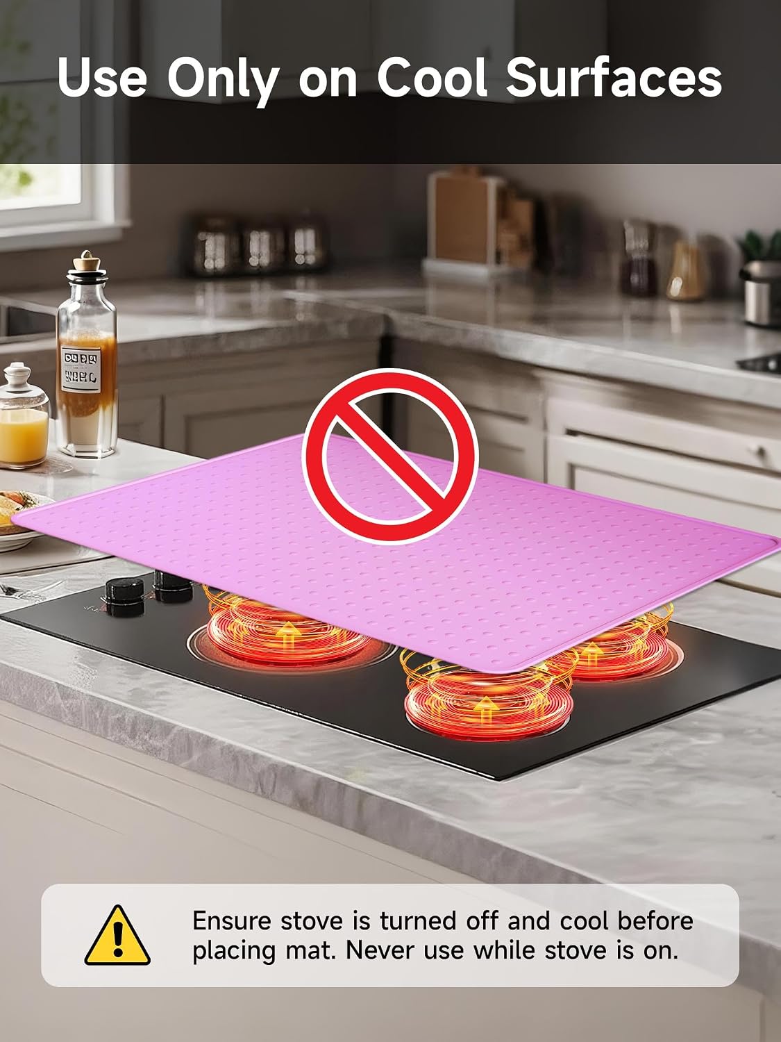 Silicone Stove Top Cover for Electric Stove, Glass Stove Top Protector, Stovetop Cover Mat for Cooktop, Flat Range Cover, Oven Top Protector, Coffee Bar Mat, 28 x 20 in, Pink