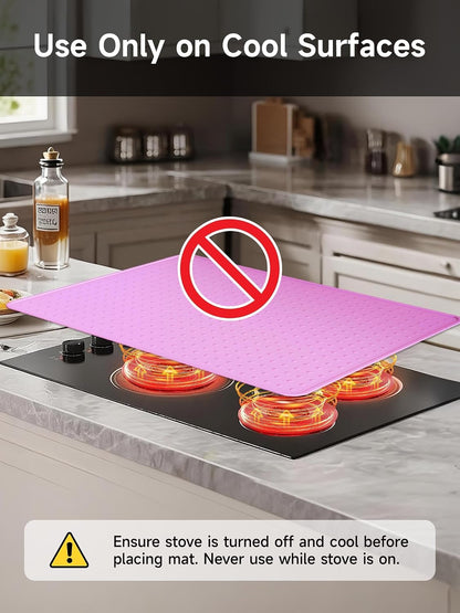 Silicone Stove Top Cover for Electric Stove, Glass Stove Top Protector, Stovetop Cover Mat for Cooktop, Flat Range Cover, Oven Top Protector, Coffee Bar Mat, 28 x 20 in, Pink