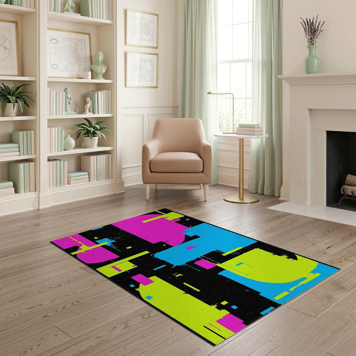 4'x6' Washable Modern Abstract Accent Rug, Yellow Non-Shedding Small Carpet Pet Friendly & Non-Slip for Playroom, Bedroom, Reading Nook | Ref:2092723