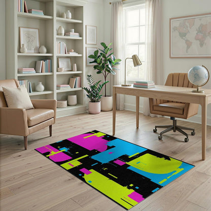 4'x6' Washable Modern Abstract Accent Rug, Yellow Non-Shedding Small Carpet Pet Friendly & Non-Slip for Playroom, Bedroom, Reading Nook | Ref:2092723