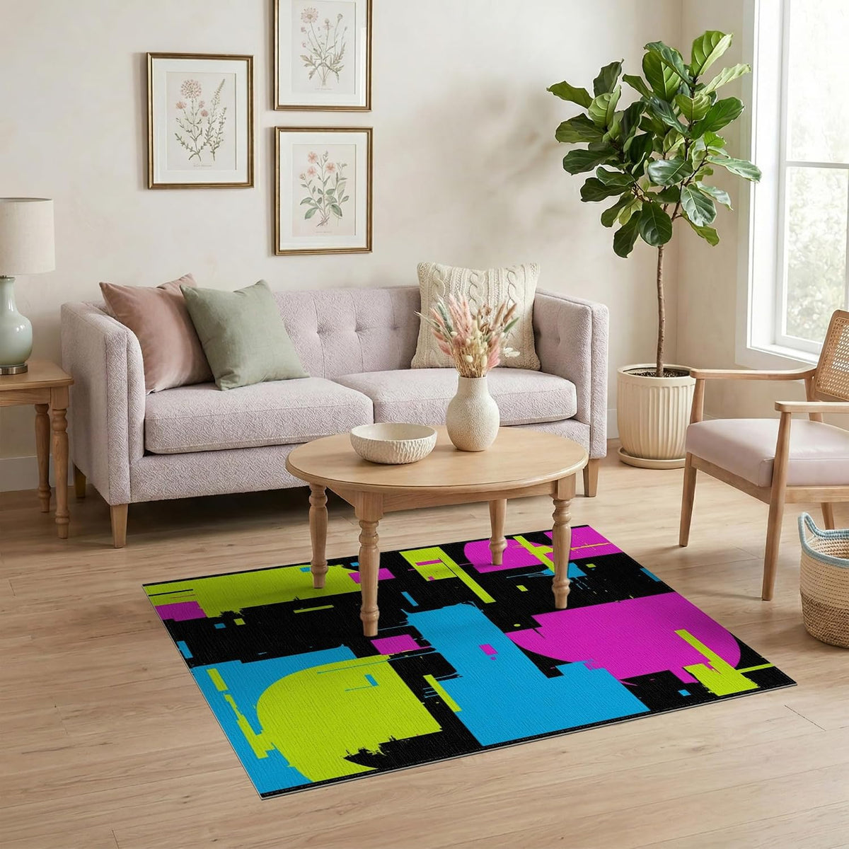 4'x6' Washable Modern Abstract Accent Rug, Yellow Non-Shedding Small Carpet Pet Friendly & Non-Slip for Playroom, Bedroom, Reading Nook | Ref:2092723