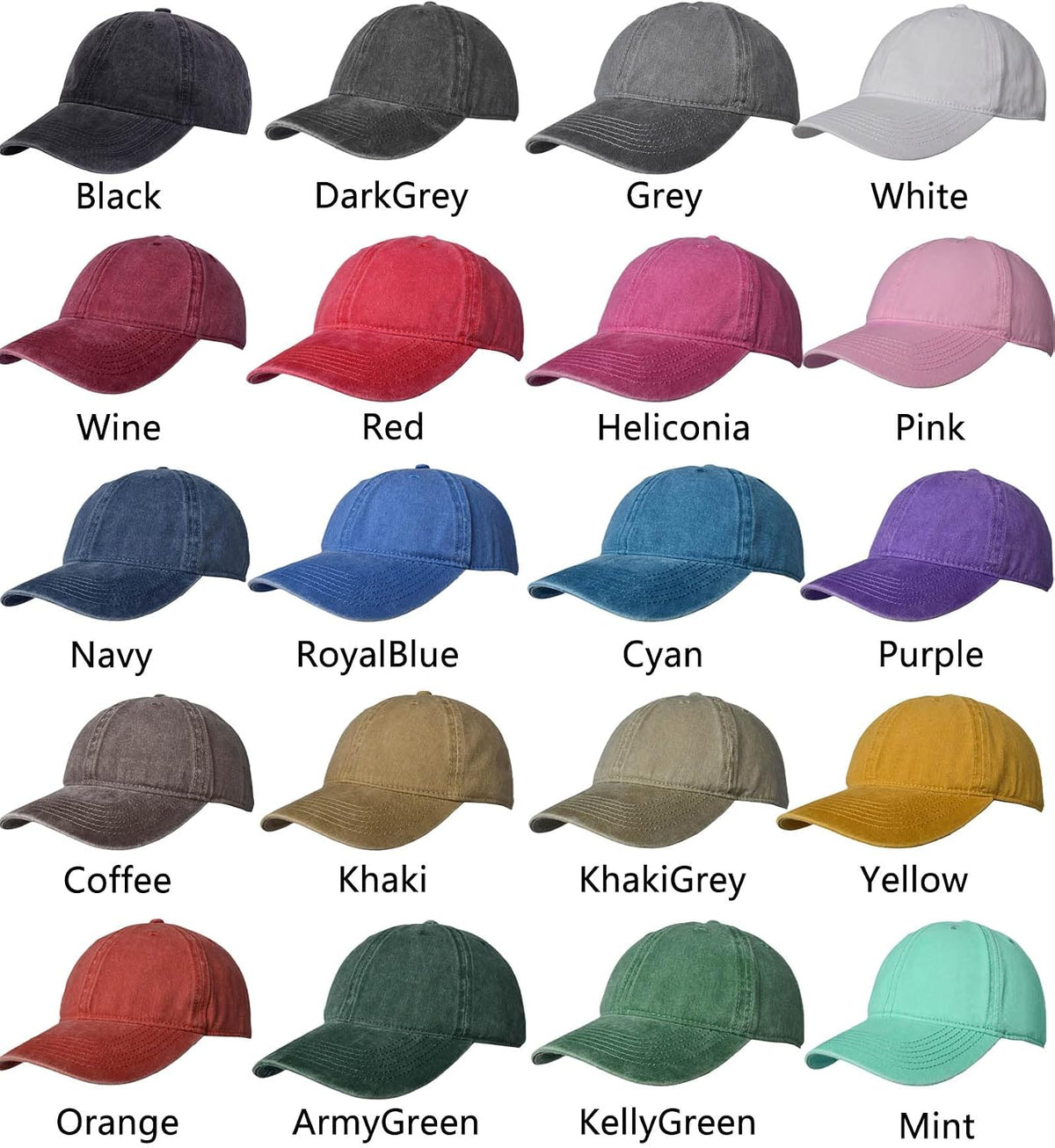 Vintage Cotton Washed Baseball Cap S to XXL Unstructured Low Profile Adjustable Distressed Dad Hat for Men Women