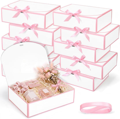 12 Pcs Bridesmaid Proposal Box with Lid Ribbon,White,Pink