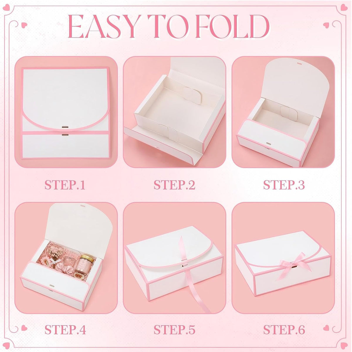 12 Pcs Bridesmaid Proposal Box with Lid Ribbon,White,Pink