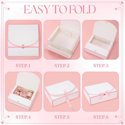 12 Pcs Bridesmaid Proposal Box with Lid Ribbon,White,Pink