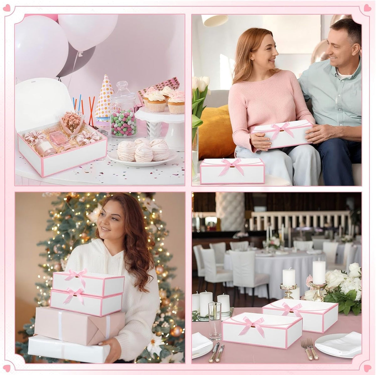 12 Pcs Bridesmaid Proposal Box with Lid Ribbon,White,Pink