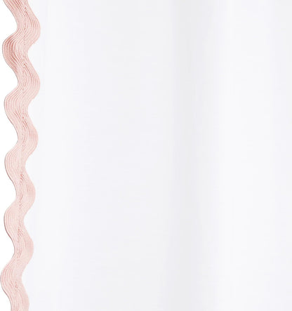 Scalloped Shower Curtain Cotton Pink White for Bathroom Textured 72x84