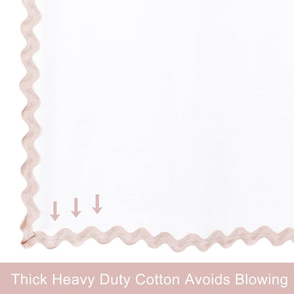 Scalloped Shower Curtain Cotton Pink White for Bathroom Textured 72x84