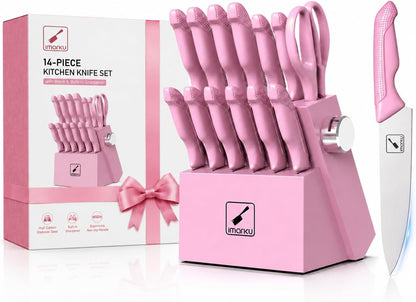 14-Piece Kitchen Knife Set, High-Carbon Stainless Steel,Pink